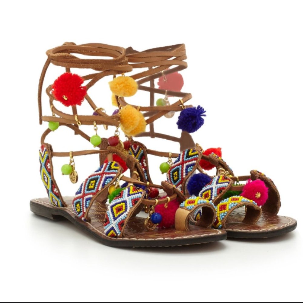 NEW Sam Edleman Lisabeth Beaded PomPom Sandal: 6.5